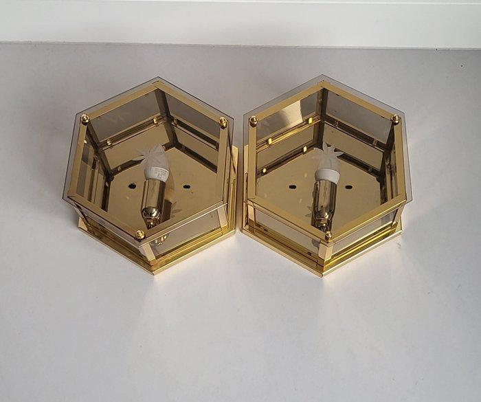 Herda - Wandlamp (2) - Messing, Glas, Antiek en Kunst, Antiek | Verlichting