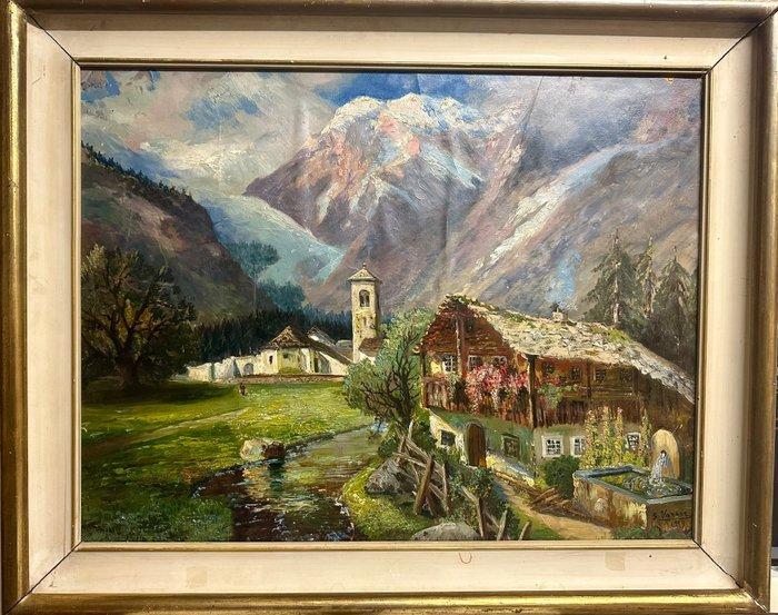 Gerolamo Varese (1860-1939) - Paesaggio alpino, Antiquités & Art, Art | Peinture | Classique