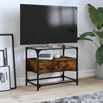 vidaXL Tv-meubel met glazen blad 60x35x51 cm hout gerookt, Huis en Inrichting, Verzenden, Nieuw