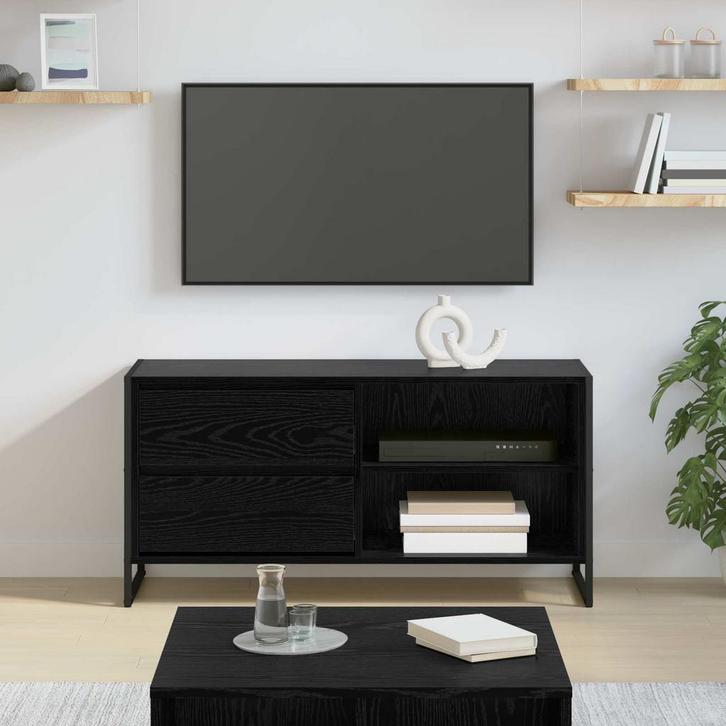 vidaXL TV Kast met lade Zwart Eiken 100 x 36 x 49,5 cm, Maison & Meubles, Armoires | Mobilier de télévision, Envoi