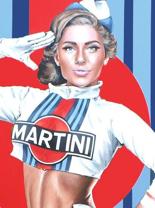 PORSCHE & MARTINI - Cartel promocional S. XX (Pin Up Modeno), Antiek en Kunst, Kunst | Tekeningen en Fotografie