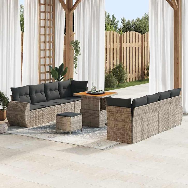 vidaXL Tuinbank Set met opslag 11 pcs Grijs Poly rattan, Jardin & Terrasse, Ensembles de jardin, Envoi