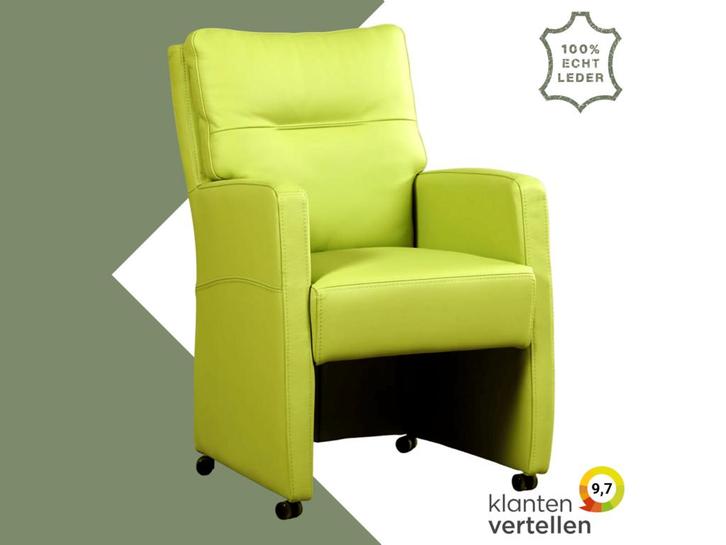 Leren eetkamerstoel Sharp - Toledo Lime (felgroen) - Zonder, Huis en Inrichting, Stoelen, Overige kleuren, Eén, Nieuw, Leer, Ophalen of Verzenden
