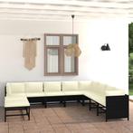 vidaXL 9-delige Loungeset met kussens poly rattan zwart, Tuin en Terras, Verzenden, Nieuw, Loungeset