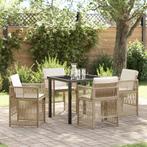 vidaXL 5-delige tuinset met kussens in beige poly rattan, Tuin en Terras, Tuintafels, Verzenden, Nieuw