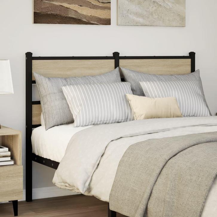 vidaXL Hoofdbord 120 cm ijzer en bewerkt hout sonoma, Huis en Inrichting, Slaapkamer | Bedden, Nieuw, Verzenden