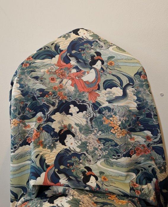 Exclusief oosters textiel met lithografieën van Geisha -, Antiquités & Art, Tapis & Textile