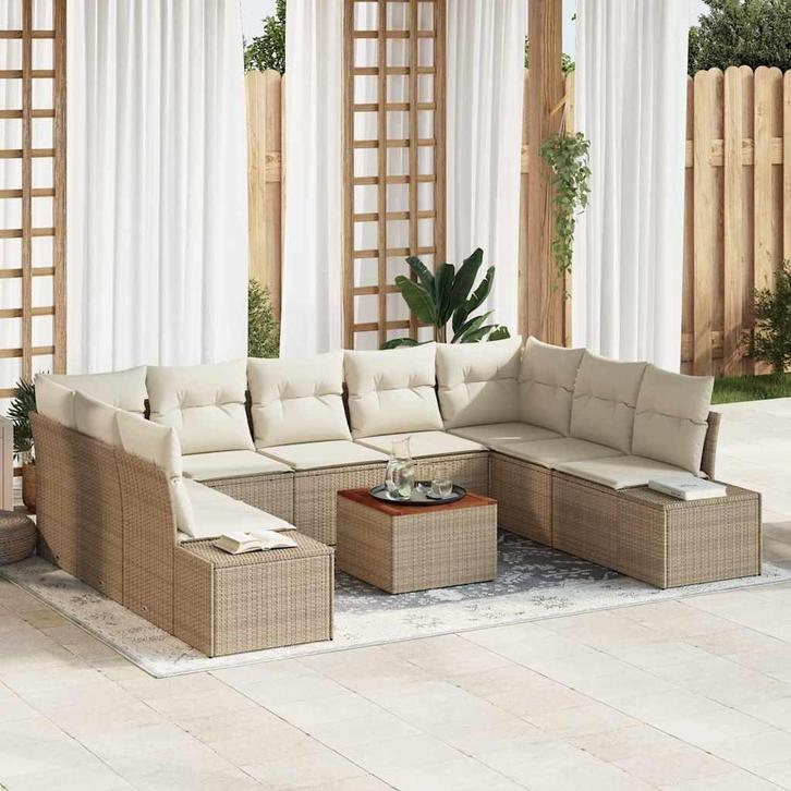 vidaXL Tuinbank Set 10 pcs Beige en wit, Tuin en Terras, Tuinsets en Loungesets, Nieuw, Verzenden