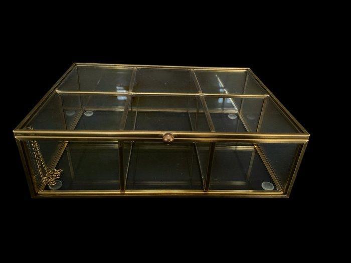 Sieradendoos - Glas, Messing - 6-vaks, Antiquités & Art, Curiosités & Brocante