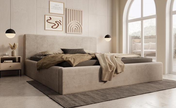 Meubella | Tweepersoonsbed 180x200 beige ribstof - Modern, Huis en Inrichting, Slaapkamer | Bedden, Nieuw, Verzenden