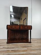 Kabinet - Art Deco kaptafel in bruyèrehout met grote spiegel