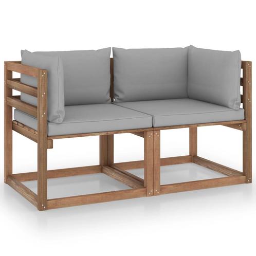 vidaXL Tuinbank 2-zits pallet met grijze kussens grenenhout, Tuin en Terras, Tuinsets en Loungesets, Nieuw, Verzenden