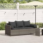 vidaXL Tuinbank 3-zits met kussens poly rattan grijs, Tuin en Terras, Verzenden, Nieuw
