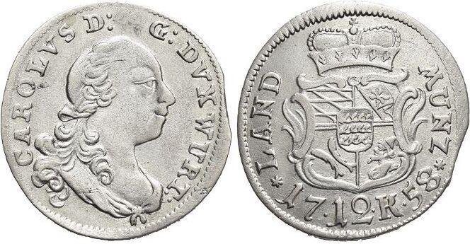 12 Kreuzer 1758 Wuerttemberg Karl Eugen 1744-1793, Postzegels en Munten, Munten | Europa | Niet-Euromunten, België, Verzenden