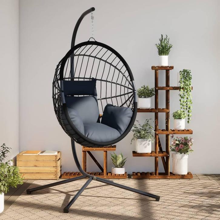 vidaXL Hangstoel met standaard rattan en staal, Tuin en Terras, Overige Tuin en Terras, Nieuw, Verzenden