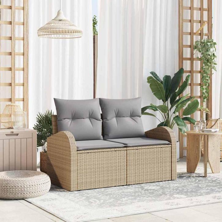 vidaXL Tuin Sofa met kussen Beige 124 x 62 x 69cm poly, Tuin en Terras, Tuinsets en Loungesets, Nieuw, Verzenden