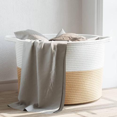 vidaXL Wasmand Ø 55x36 cm katoen beige en wit, Huis en Inrichting, Woonaccessoires | Overige, Nieuw, Verzenden