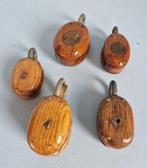Katrollen / blokken, Ship’s pulley (5) - Messing, Hout,, Antiek en Kunst