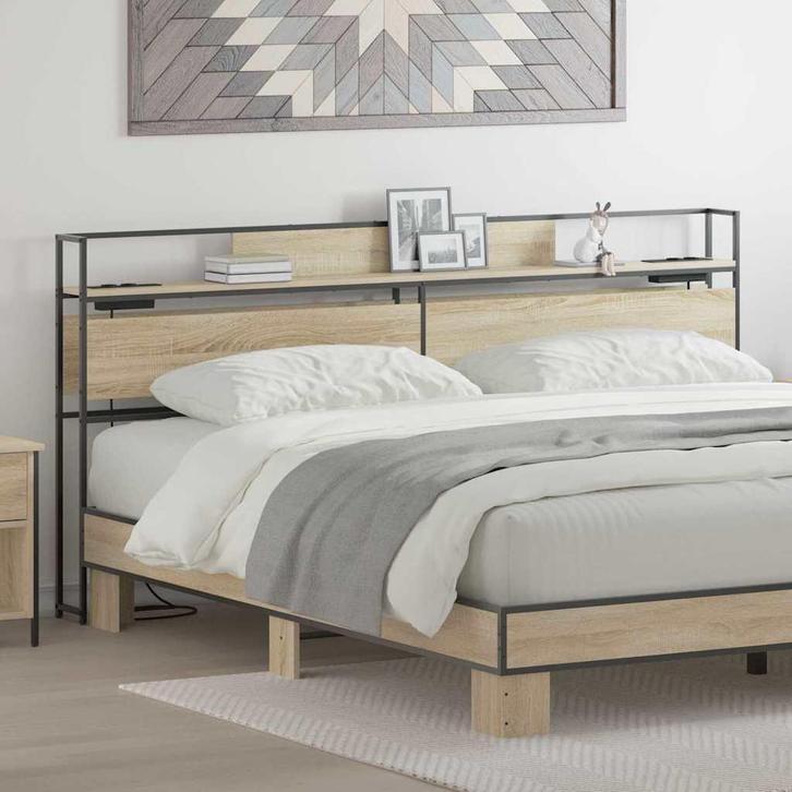 vidaXL Opberghoofdbord met plank Sonoma eiken 200 cm Bewerkt, Huis en Inrichting, Slaapkamer | Bedden, Nieuw, Verzenden