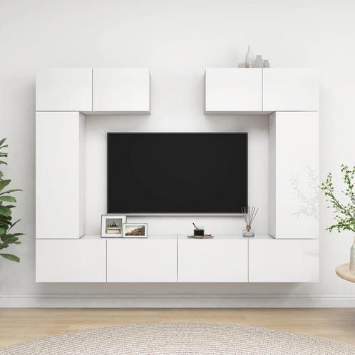 vidaXL 6-delige Tv-meubelset bewerkt hout hoogglans wit, Maison & Meubles, Armoires | Mobilier de télévision, Envoi