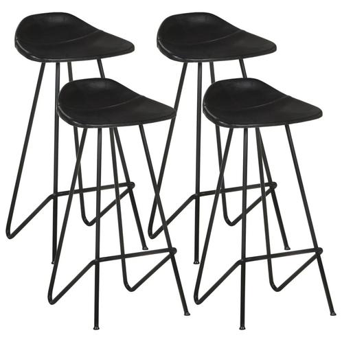 vidaXL Tabourets de bar lot de 4 noir cuir véritable, Maison & Meubles, Tabourets de bar, Neuf, Envoi