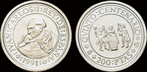 1989 Spain 200 pesetas 1991 Proof zilver, Postzegels en Munten, Munten en Bankbiljetten | Toebehoren, Verzenden