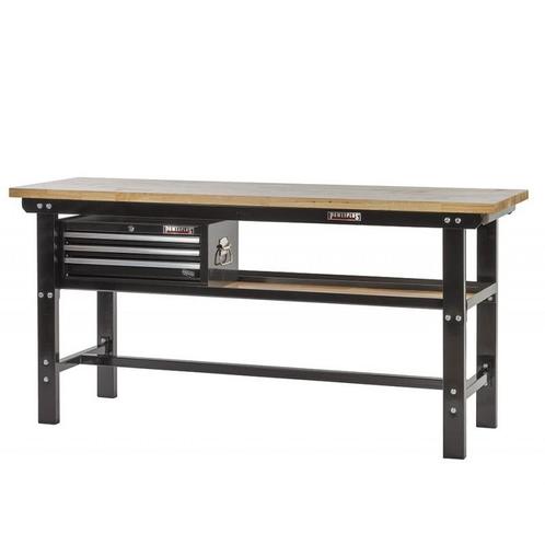 Werkbank zwart 200 cm met hardhouten blad en, Doe-het-zelf en Bouw, Werkbanken, Ophalen of Verzenden