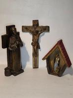 Statue, Set religieuze beelden en kruid - 37 cm - Plâtre,, Antiek en Kunst