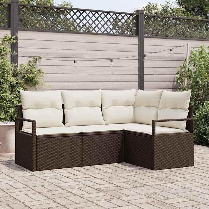 vidaXL Bankstel met kussen met opslag 4 pcs Bruin en Crème, Jardin & Terrasse, Ensembles de jardin, Envoi