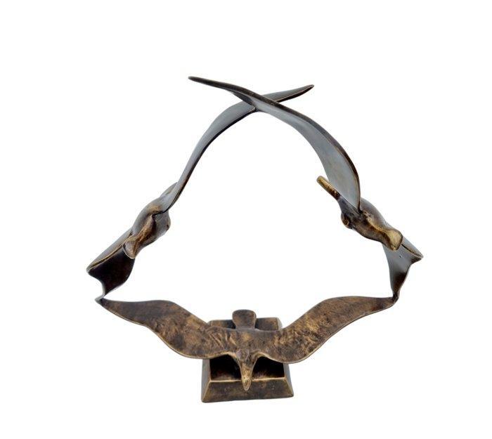Beeld, drie vogels maken cirkel - 28 cm - Brons, Antiek en Kunst, Kunst | Designobjecten