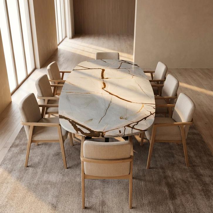 Blue Roma Kwartsiet Eetkamertafel  Deens Ovaal 140x70, Huis en Inrichting, Tafels | Eettafels