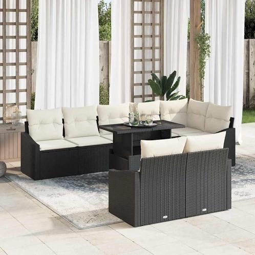 vidaXL Tuinbank Set met kussen 9 pcs Zwart en crème 100 x 55, Tuin en Terras, Tuinsets en Loungesets, Nieuw, Verzenden