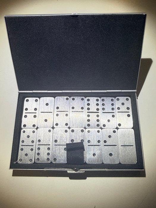 Bordspel - Domino Edelstahl - Metaal Aluminium, Antiek en Kunst, Antiek | Speelgoed