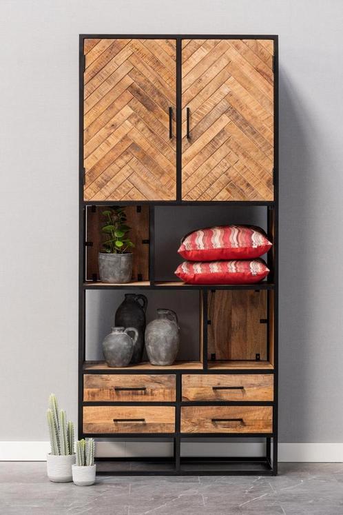 Vakkenkast Mangohout Kjeld 90 cm, Huis en Inrichting, Kasten | Boekenkasten, 25 tot 50 cm, Nieuw, Overige houtsoorten, 200 cm of meer