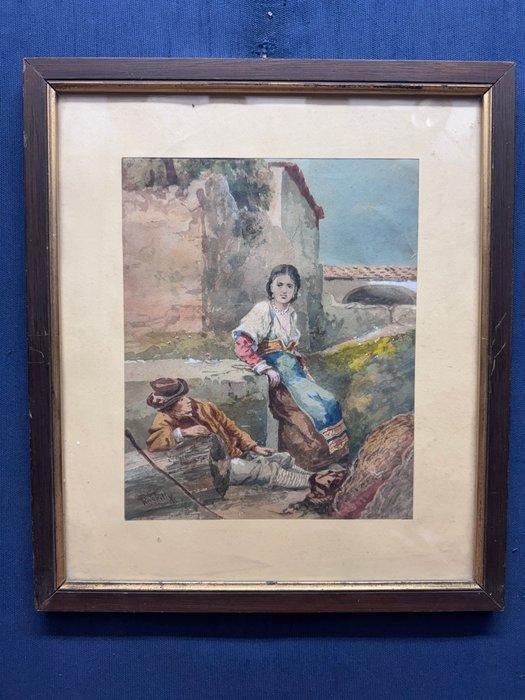 Eduardo Roskilly (XIX) - Riposo nei campi, Antiquités & Art, Art | Peinture | Classique