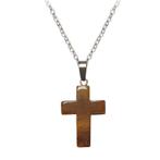 Fako Bijoux® - Ketting - Kruis - Tijgeroog - Natuursteen -, Handtassen en Accessoires, Kettingen, Verzenden, Nieuw