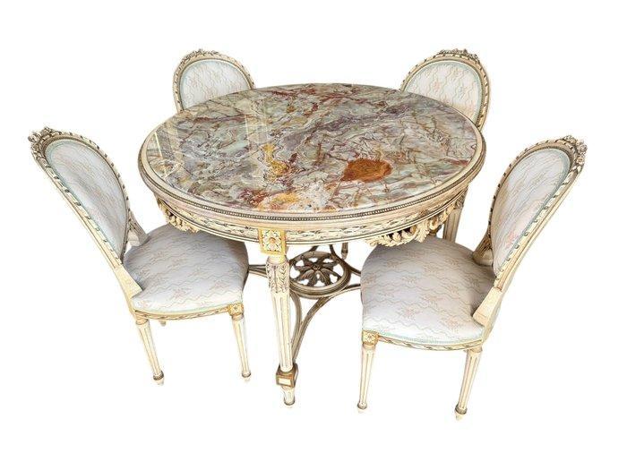 Table (5) - Bois - avec des chaises - Piano en onyx, Antiquités & Art, Antiquités | Autres Antiquités