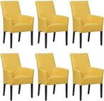 Set van 6 Gele leren landelijke eetkamerstoelen - Toledo, Huis en Inrichting, Stoelen, Nieuw, Vijf, Zes of meer stoelen, Landelijk
