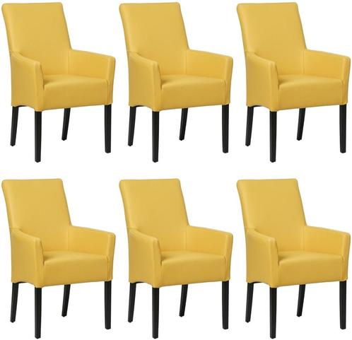 Set van 6 Gele leren landelijke eetkamerstoelen - Toledo, Huis en Inrichting, Stoelen, Nieuw, Vijf, Zes of meer stoelen, Leer