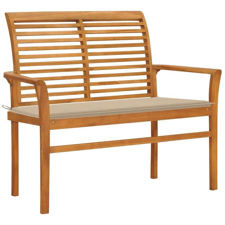 vidaXL Tuinbank met beige kussen 112 cm massief teakhout, Tuin en Terras, Tuinsets en Loungesets, Nieuw, Verzenden