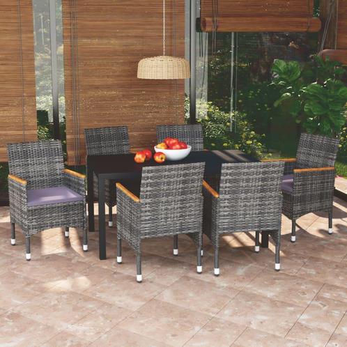 vidaXL 7-delige Tuinset met kussens poly rattan grijs, Tuin en Terras, Tuinsets en Loungesets, Tuinset, Nieuw, Verzenden