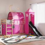 vidaXL Stapelbed met glijbaan en gordijnen roze 90x190 cm, Verzenden, Nieuw