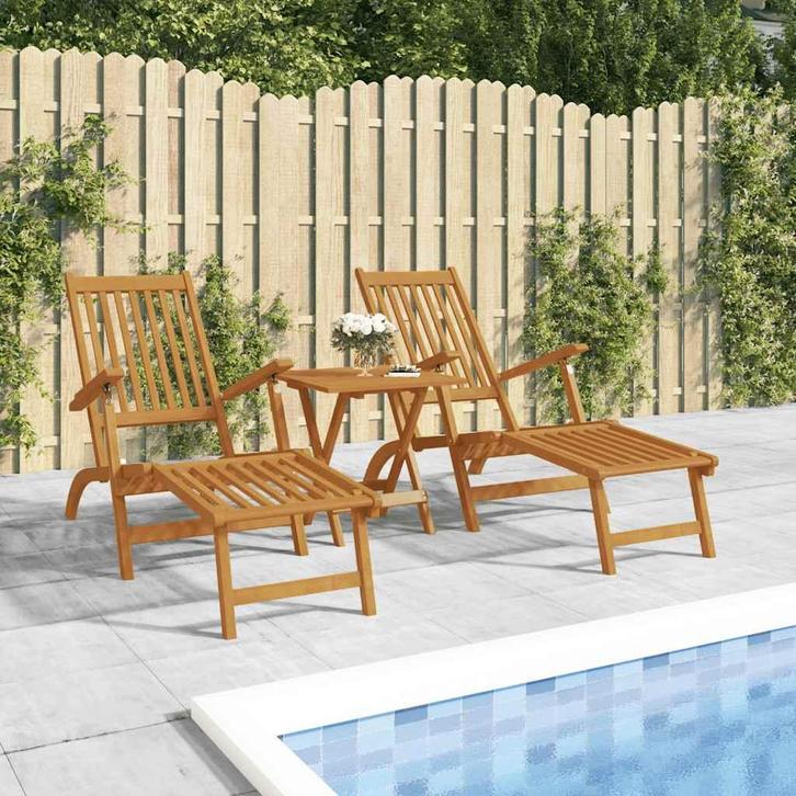vidaXL Terrasstoelen met voetensteun en tafel massief, Jardin & Terrasse, Chaises longues, Envoi