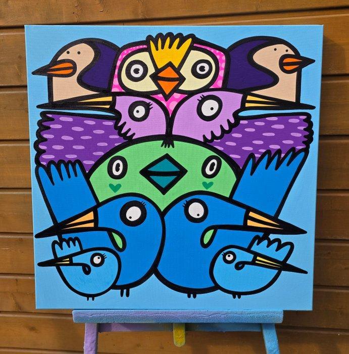 Kev Munday - Bird Formation, Antiquités & Art, Art | Peinture | Moderne