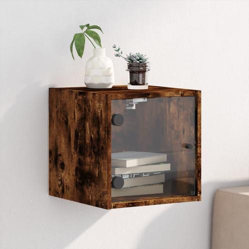 vidaXL Nachtkastje met glazen deur 35x37x35 cm gerookt, Huis en Inrichting, Slaapkamer | Nachtkastjes, Nieuw, Verzenden