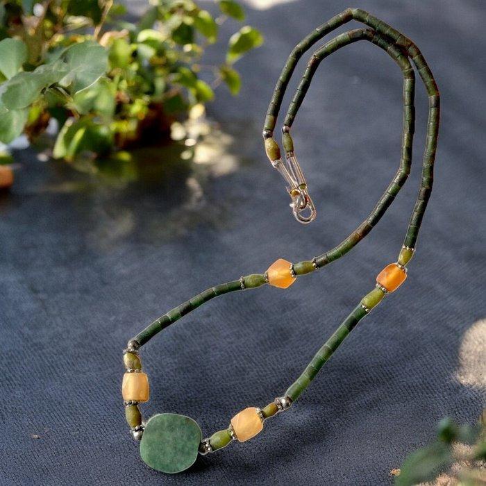 Ketting van steen - Aventurijn en oranje granaat - Hoogte:, Collections, Minéraux & Fossiles