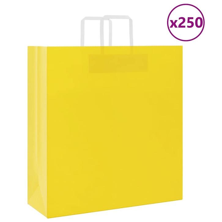 vidaXL Papieren zakken 250 st met hengsels 45x17x48 cm geel, Diversen, Cadeauverpakkingen, Nieuw, Verzenden