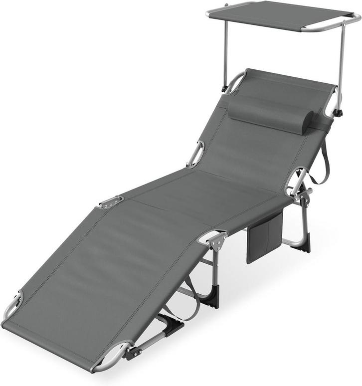 AufuN Zonneligstoel, inklapbaar met dak en zijvak, 195 x 68, Tuin en Terras, Overige Tuin en Terras, Verzenden