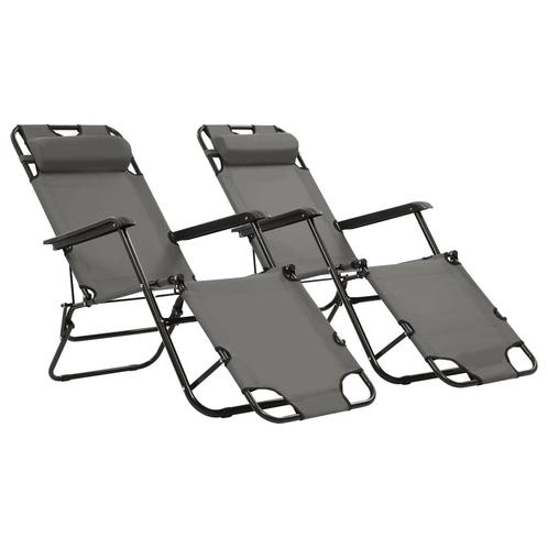 vidaXL Chaises longues pliables 2 pcs avec repose-pied, Jardin & Terrasse, Chaises longues, Neuf, Envoi