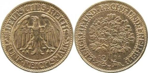5 Reichsmark Weimarer Republik Eichbaum 1931e, Timbres & Monnaies, Monnaies | Europe | Monnaies non-euro, Envoi